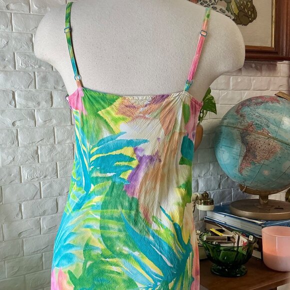 Vintage Jams World Tropical Orchid Floral Midi Sun Dress + Ribbon Hem Detail - Picture 8 of 12